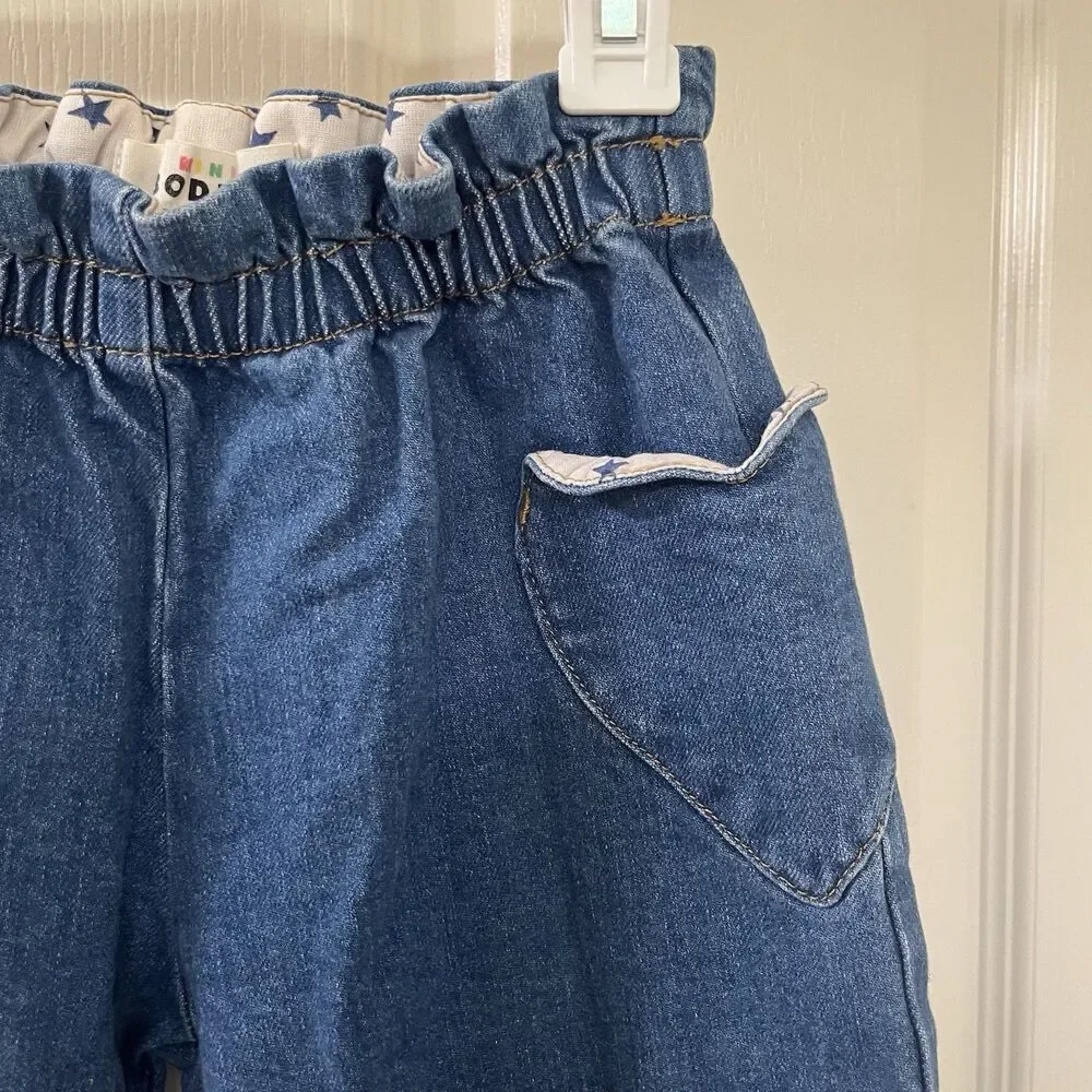 Mini Boden Heart Pocket Elastic Waist Jeans Blue Pull-On Girls Size 6 years